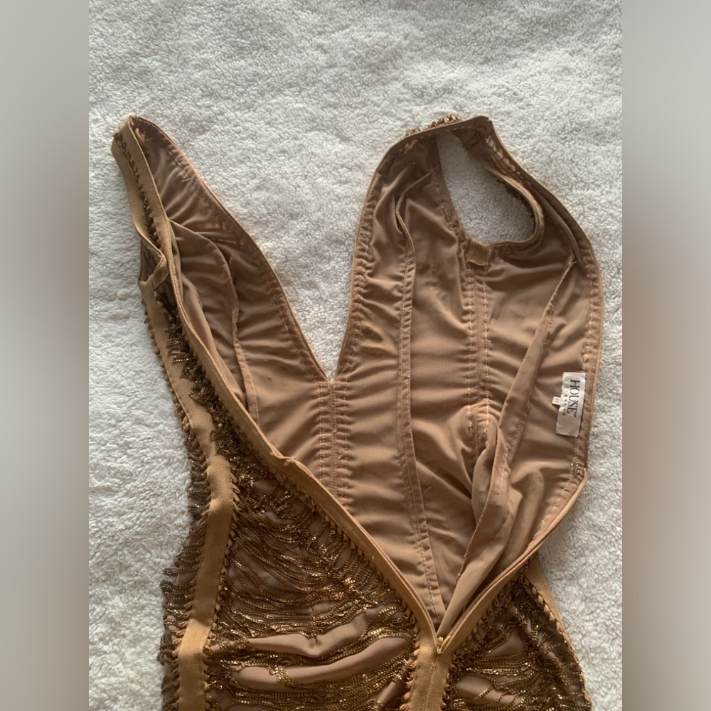 HOUSE OF CB Anouk Sexy Gold Chain Mesh Rare Limited Edition Bodycon Midi Dress - Picture 14 of 17